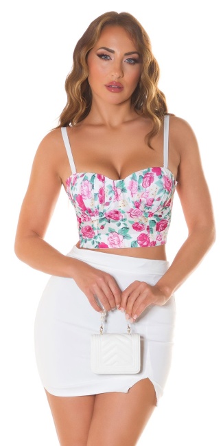 Corset Top with floral print White